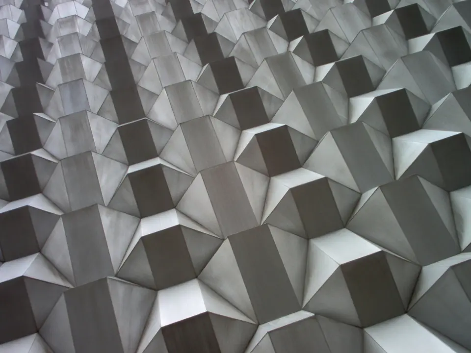 Folded metal panels on a facade